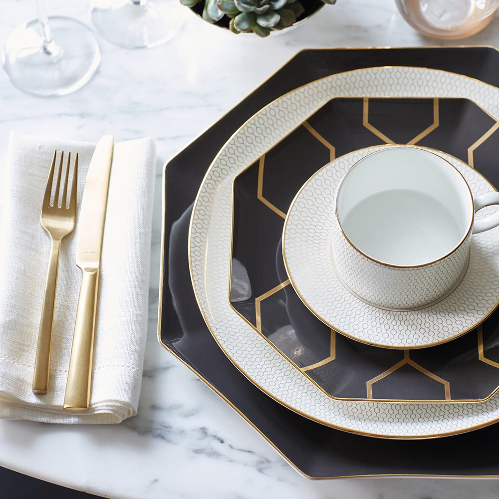 Gio Gold Octagonal Side Plate 23cm, Charcoal/Gold