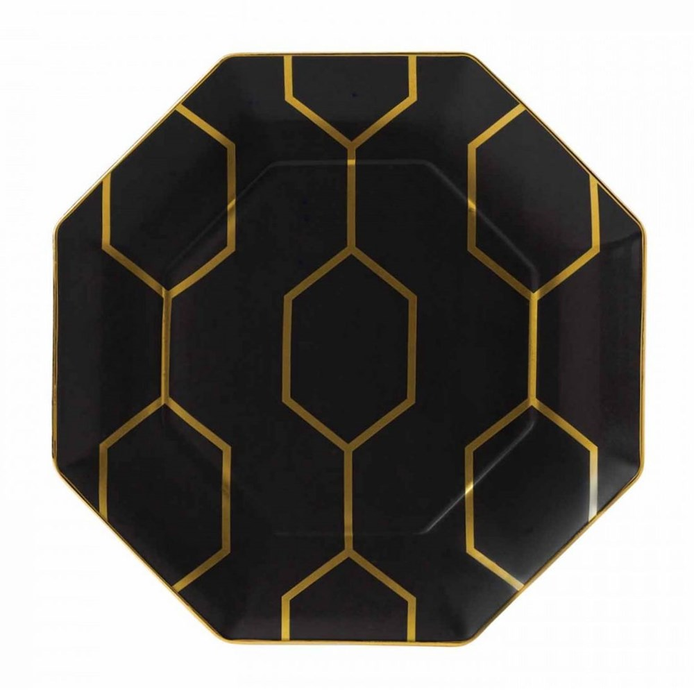Gio Gold Octagonal Side Plate 23cm, Charcoal/Gold