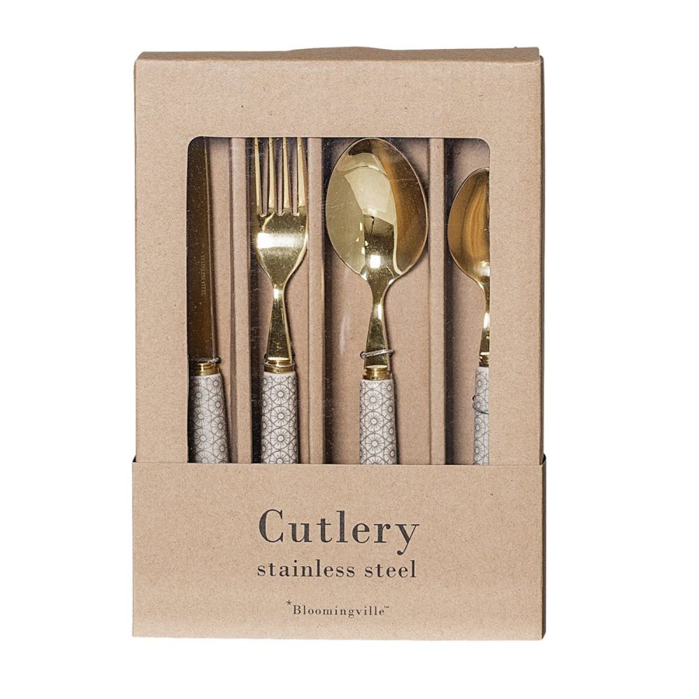 Cécile 4 Piece Cutlery Set, Gold & Grey