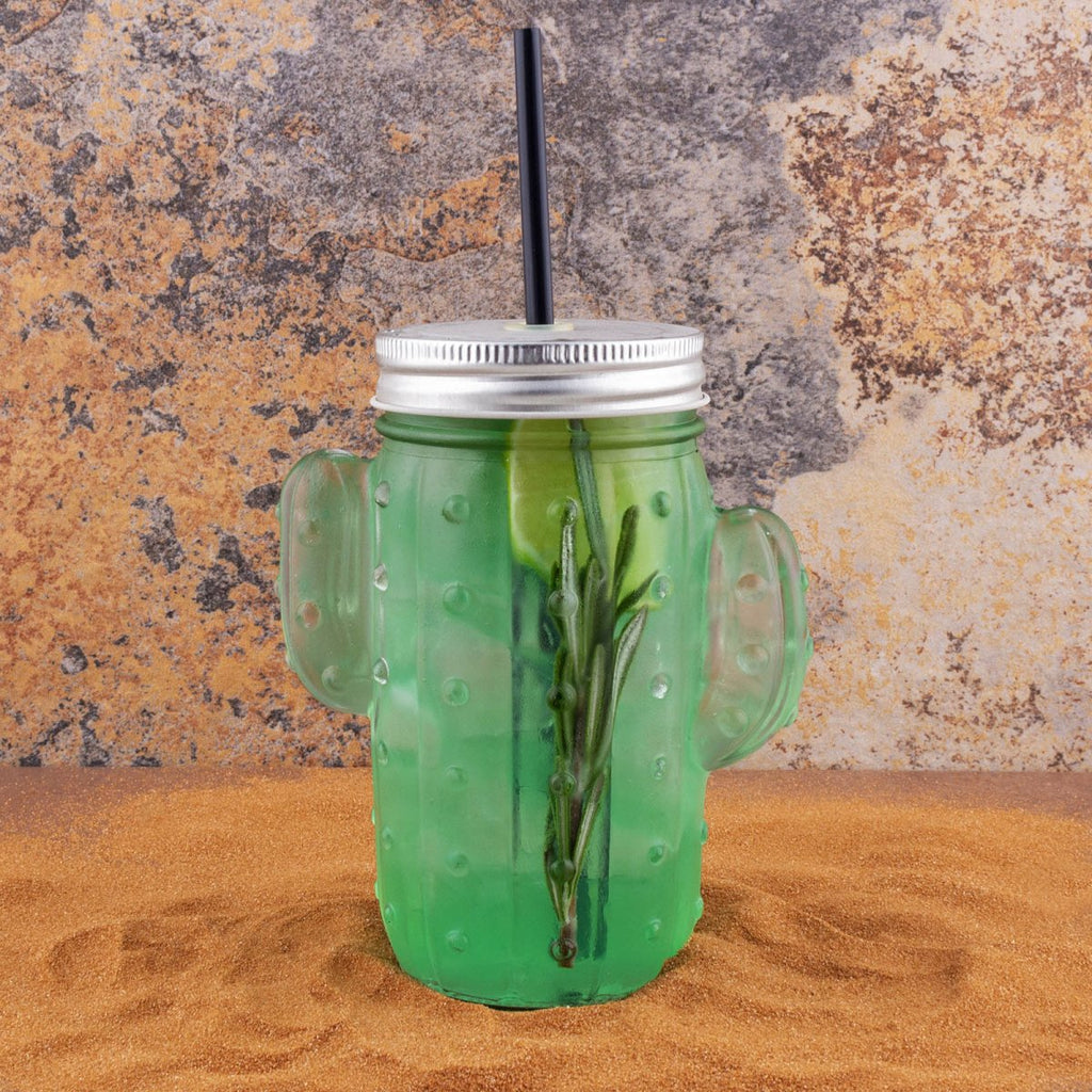 BarConic® Cactus Mason Jar Glass - W/ Lid