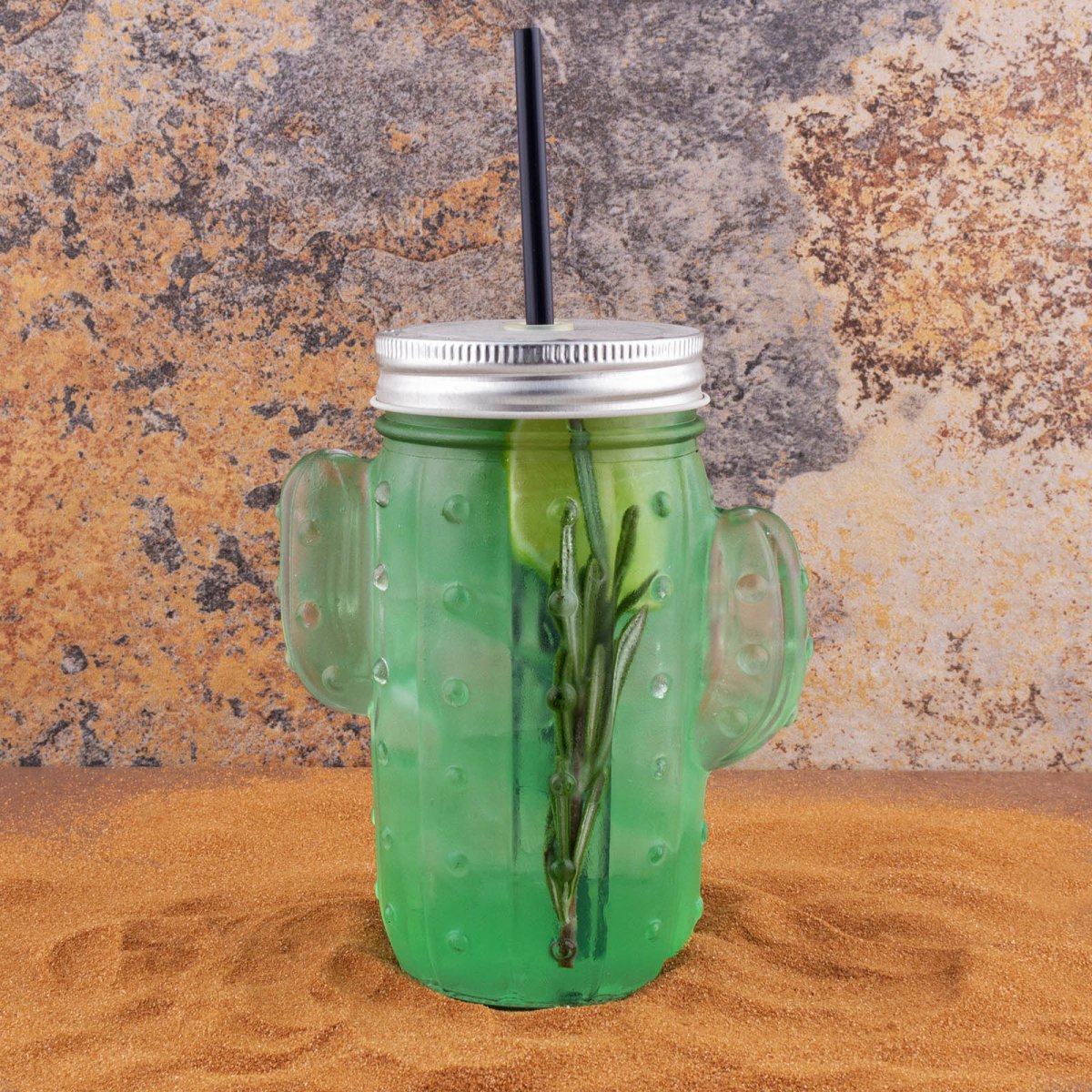 BarConic® Cactus Mason Jar Glass - W/ Lid