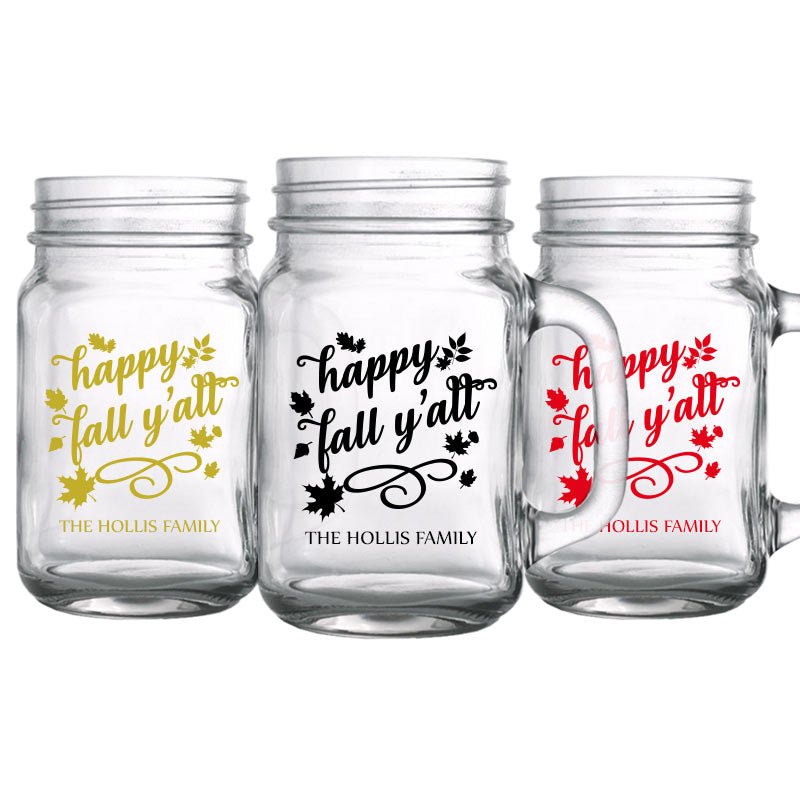 CUSTOMIZABLE - 16oz Mason Jar with Handle - Happy Fall Y'all