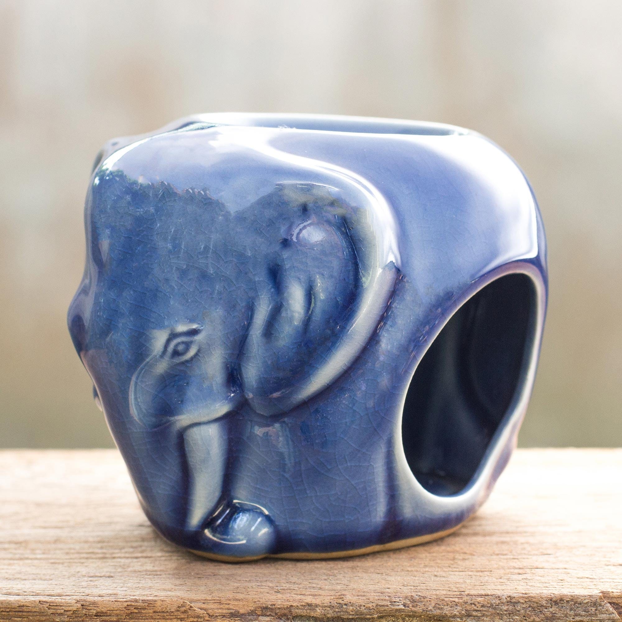 Celadon Ceramic Oil Warmer - Sapphire Elephant