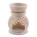 Handcrafted Lotus Flower Soapstone Oil Warmer from India - Floral Warmth
