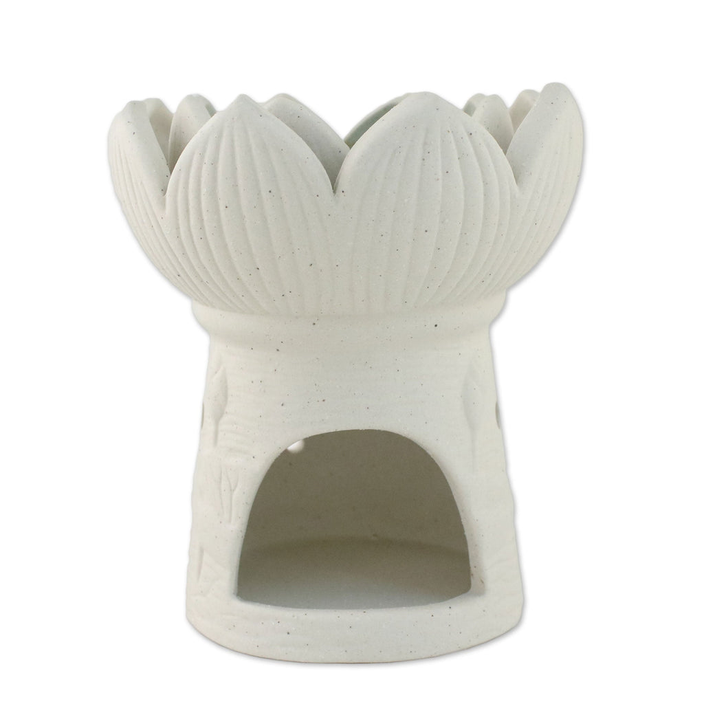 Ceramic Natural White Lotus Flower Oil Warmer - Fragrant Lotus in White