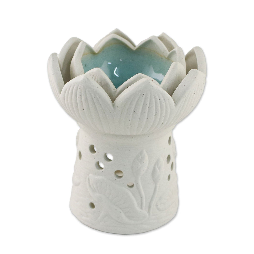 Ceramic Natural White Lotus Flower Oil Warmer - Fragrant Lotus in White