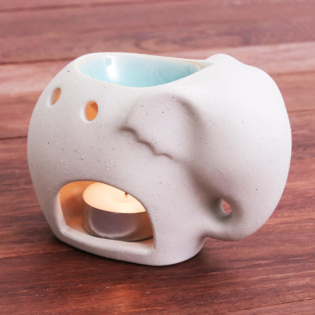Handmade Ceramic Elephant Oil Warmer from Thailand - Sand Elephant