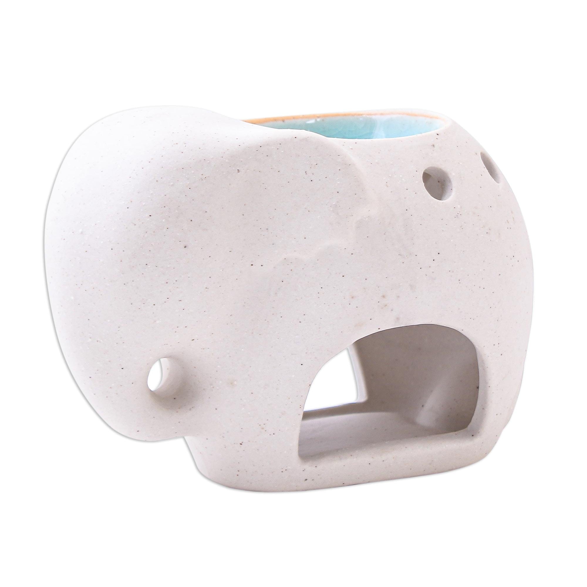 Handmade Ceramic Elephant Oil Warmer from Thailand - Sand Elephant