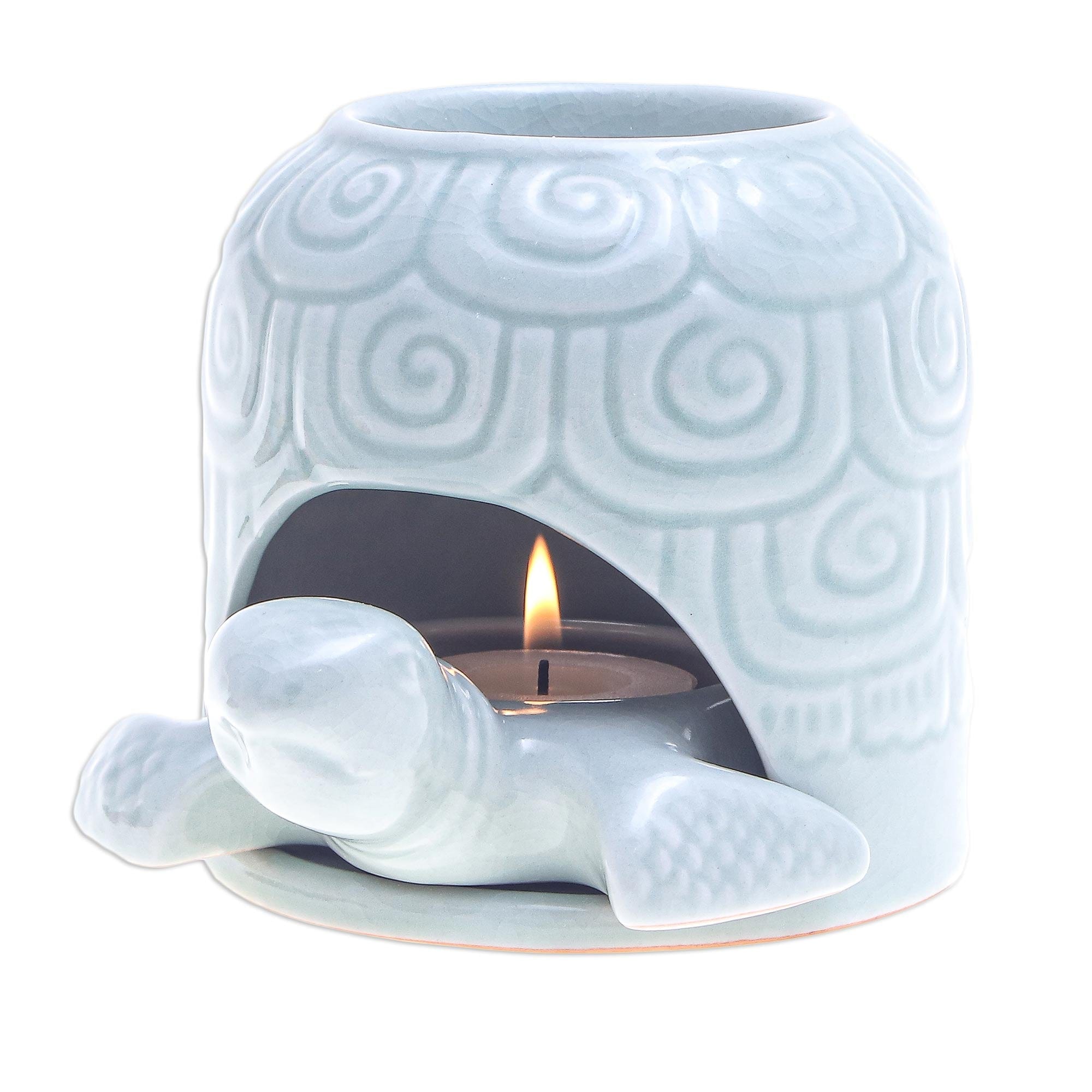 Hand Made Celadon Ceramic Turtle Shell Oil Warmer - Turtle Cave