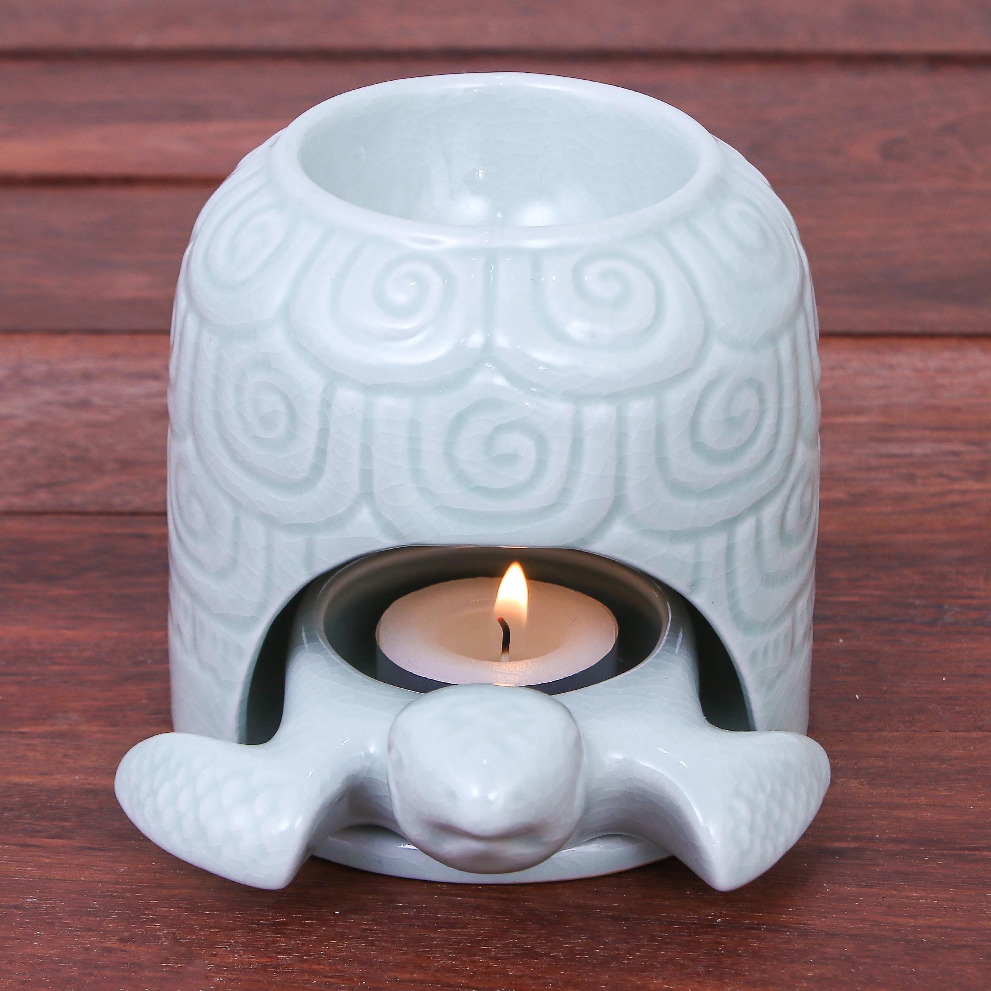 Hand Made Celadon Ceramic Turtle Shell Oil Warmer - Turtle Cave