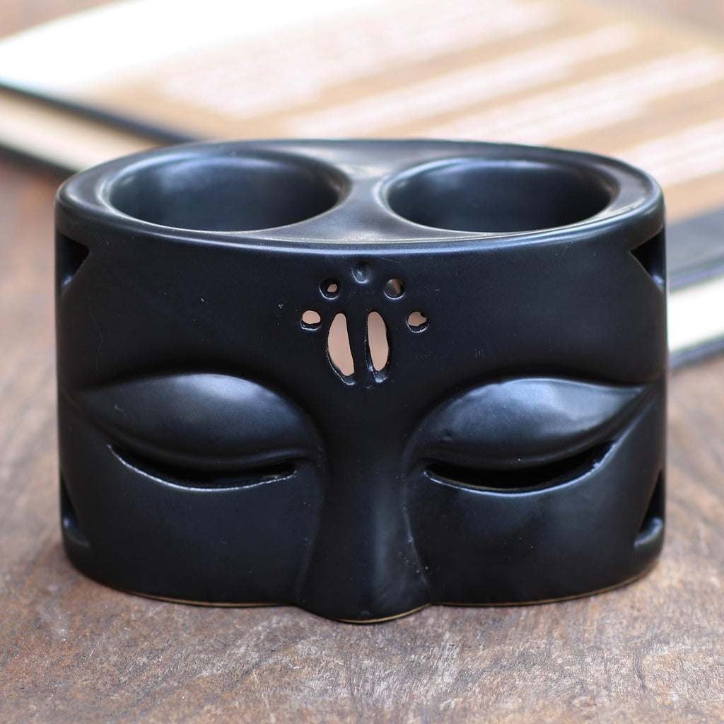 Black Ceramic Buddha-Themed Oil Warmer - Warming Buddha in Black