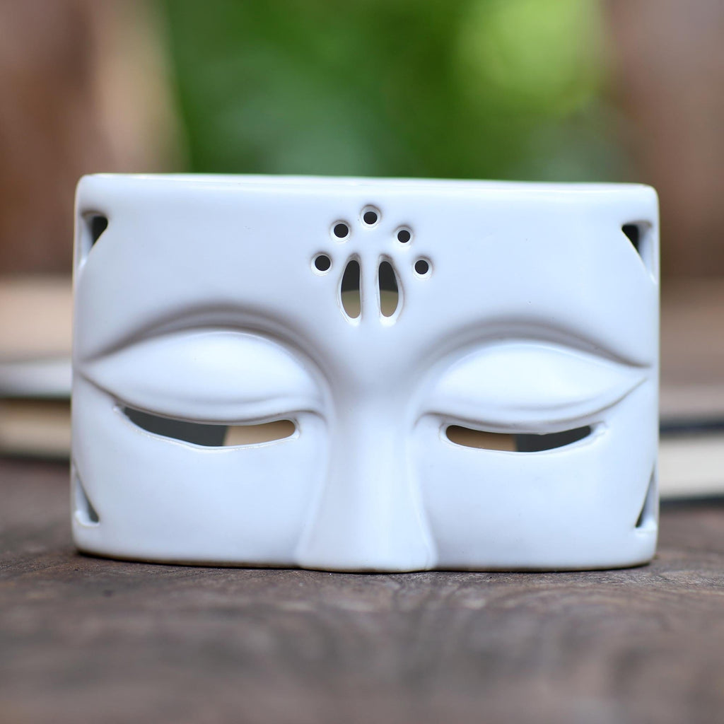 White Ceramic Buddha-Themed Oil Warmer - Warming Buddha in White