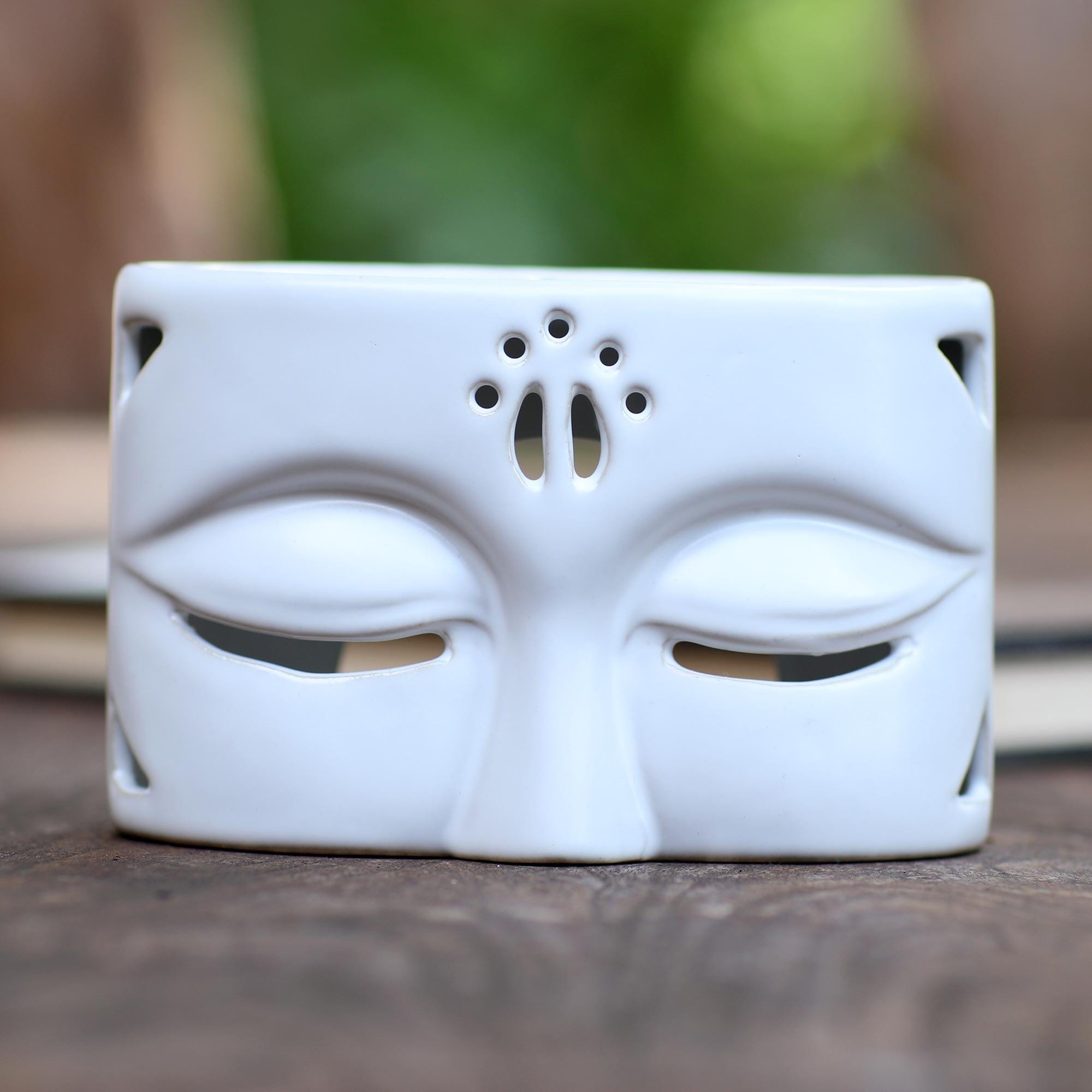 White Ceramic Buddha-Themed Oil Warmer - Warming Buddha in White