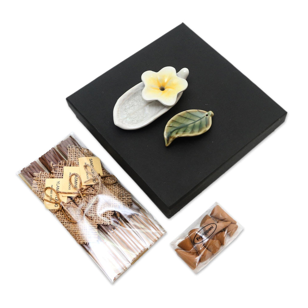 Floral-Themed Ceramic Incense Set - Balinese Aroma