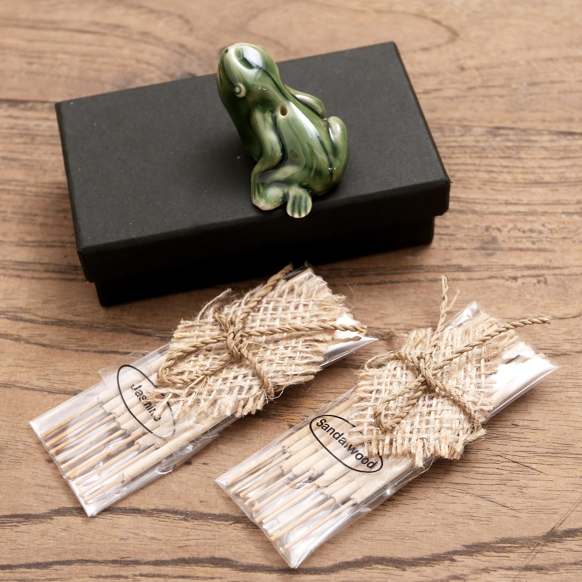 Ceramic Incense Set with Frog Motif - Balinese Frog