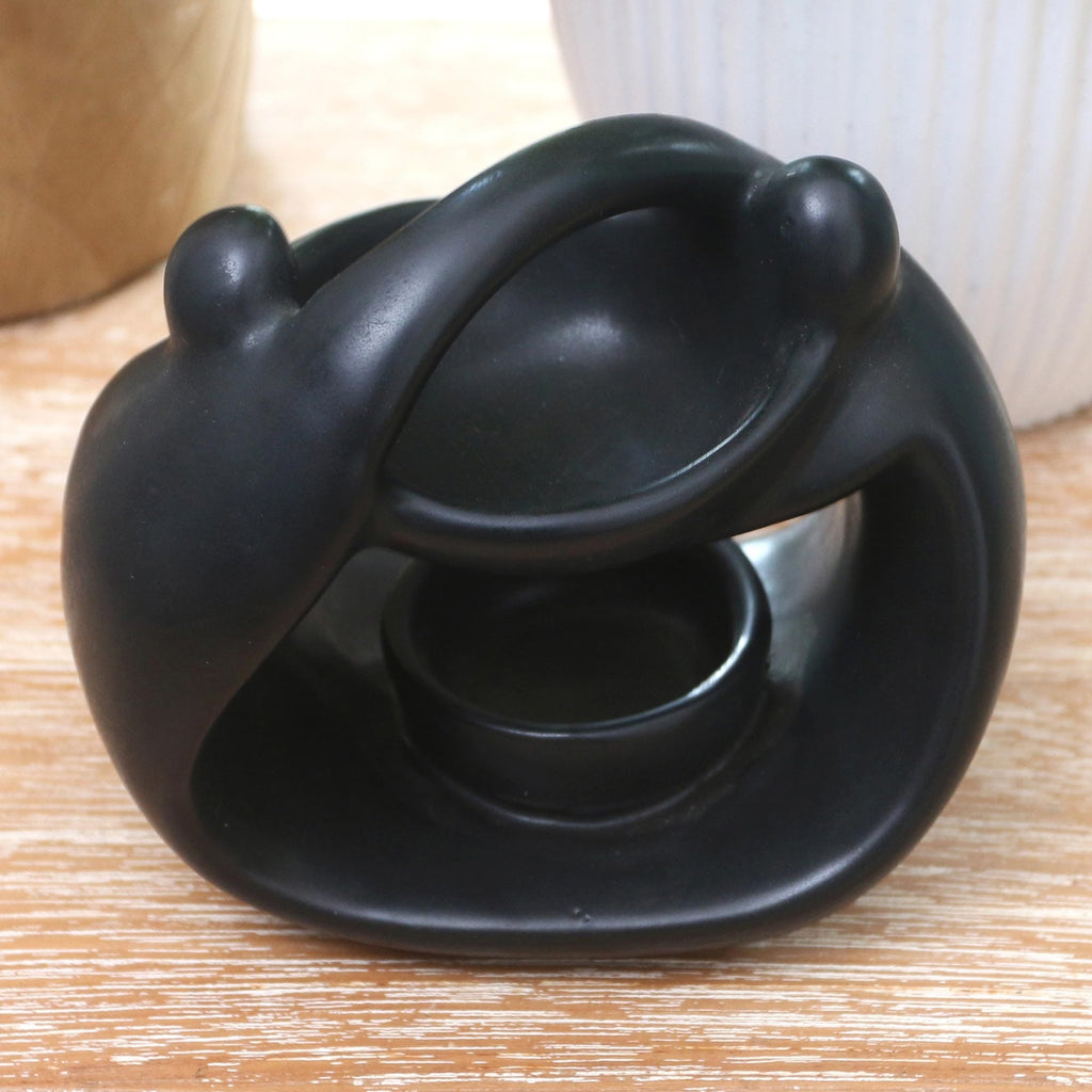 Black Ceramic Oil Warmer from Bali - Light in the Dark