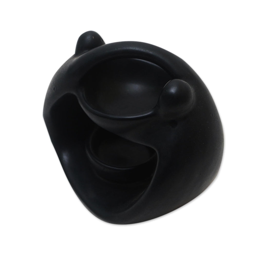 Black Ceramic Oil Warmer from Bali - Light in the Dark
