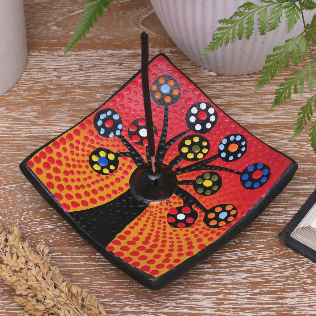 Ceramic Incense Holder Hand-painted in Indonesia - Vibrant Sapling