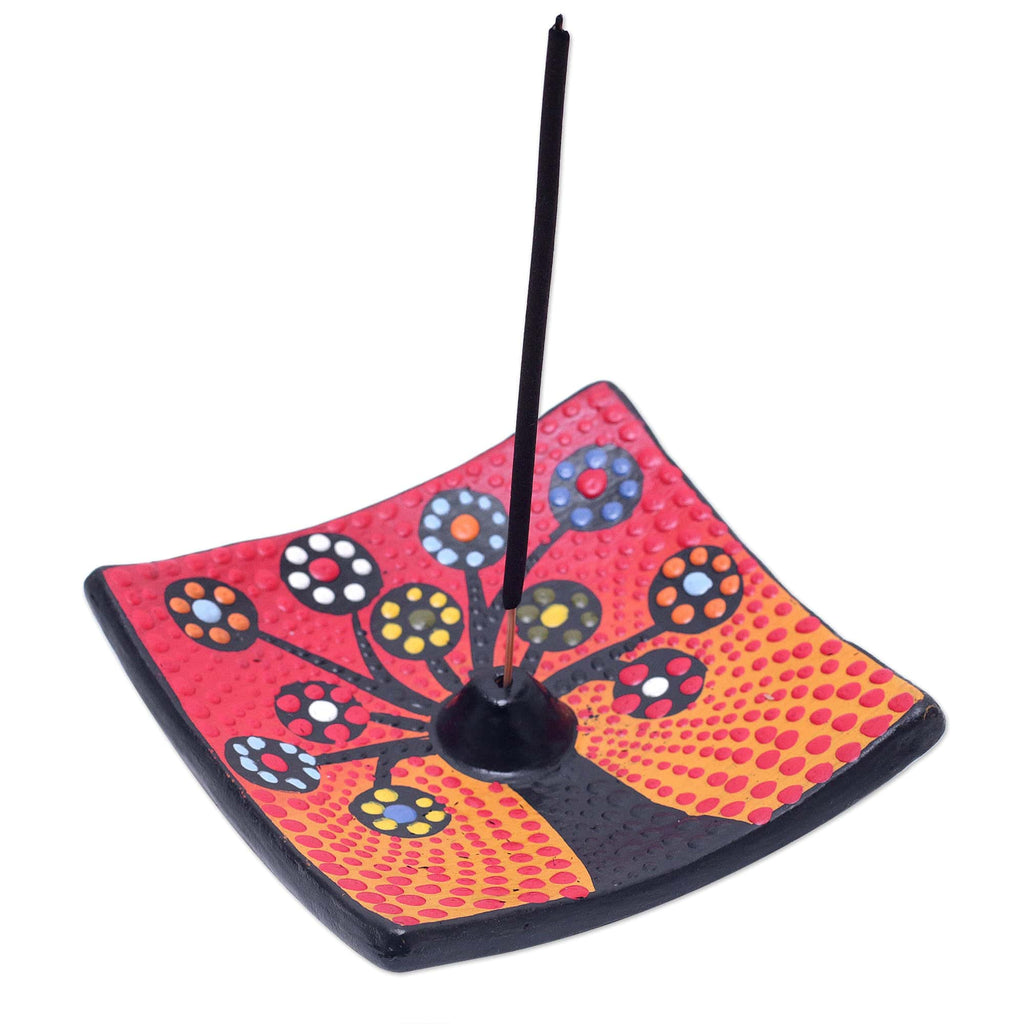 Ceramic Incense Holder Hand-painted in Indonesia - Vibrant Sapling