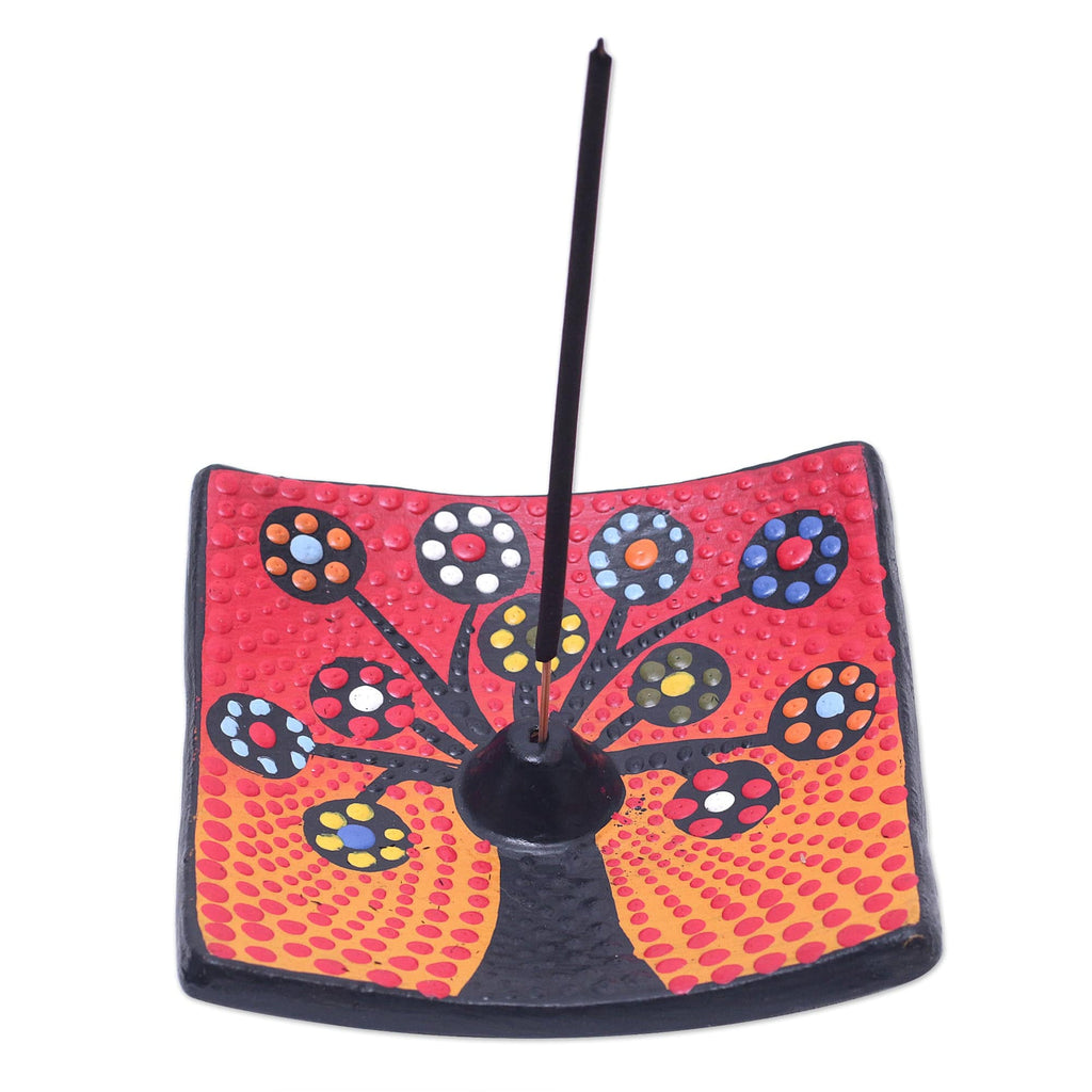 Ceramic Incense Holder Hand-painted in Indonesia - Vibrant Sapling