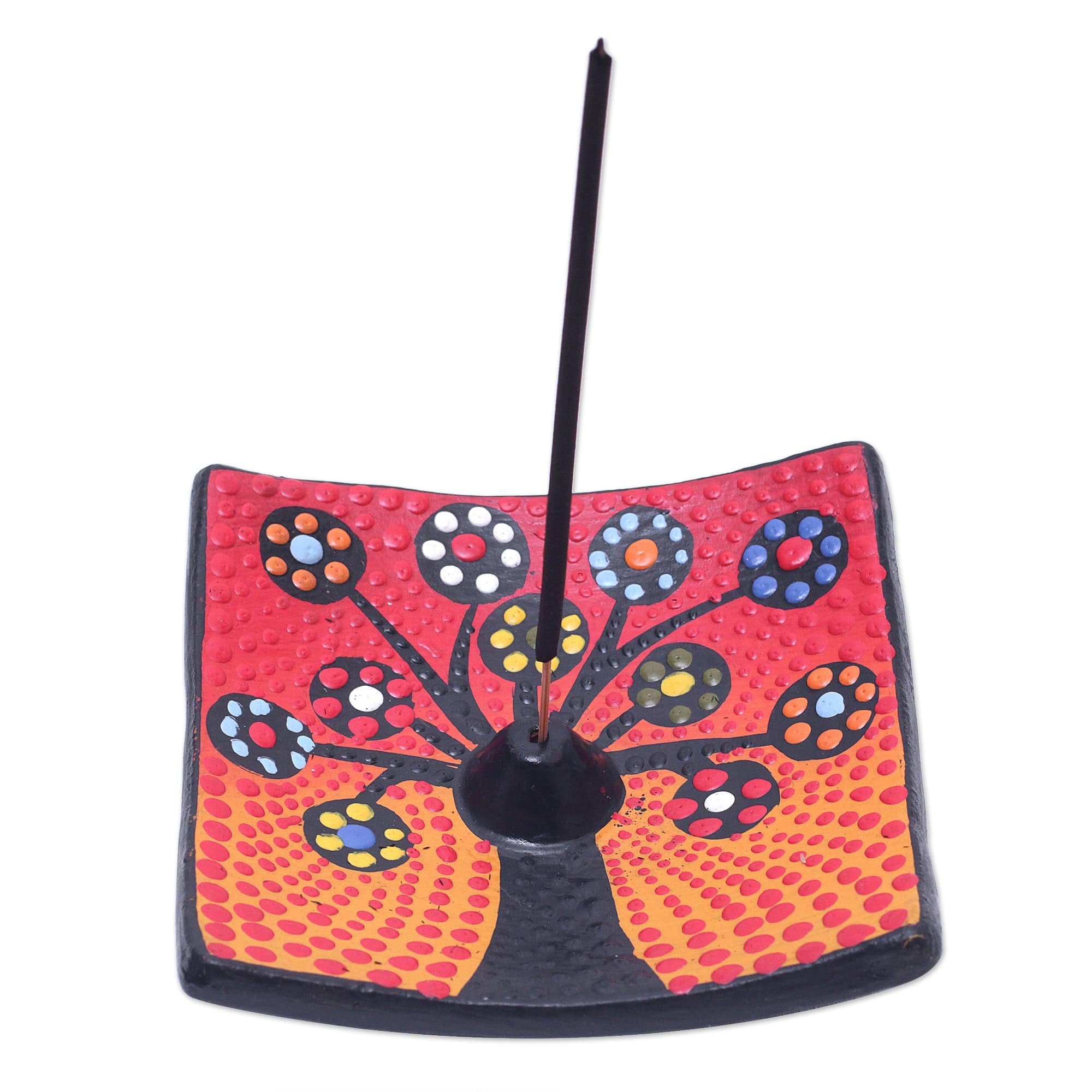 Ceramic Incense Holder Hand-painted in Indonesia - Vibrant Sapling
