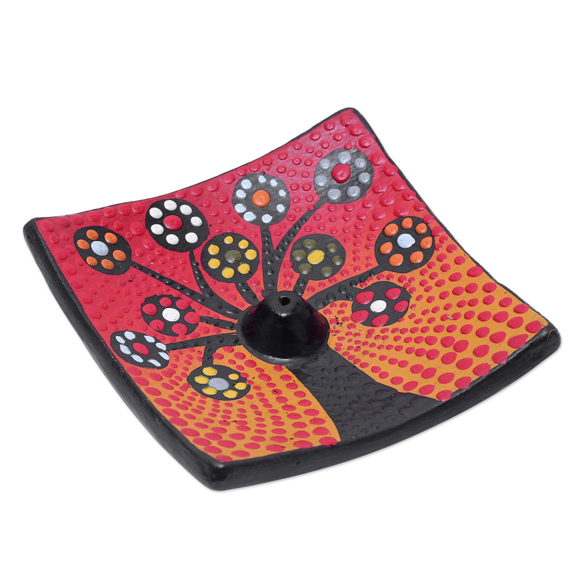 Ceramic Incense Holder Hand-painted in Indonesia - Vibrant Sapling