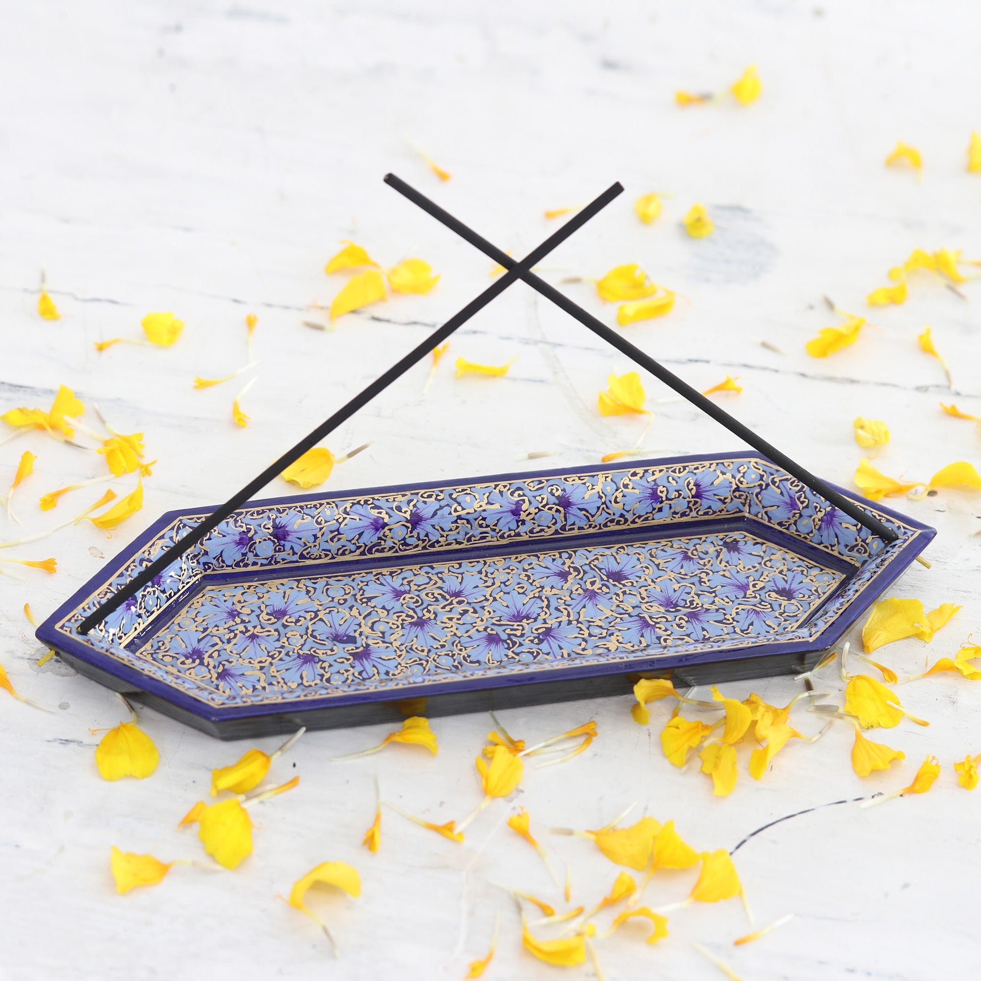 Handcrafted Geometric Wood Incense Holder in Cool Hues - Palace Scents