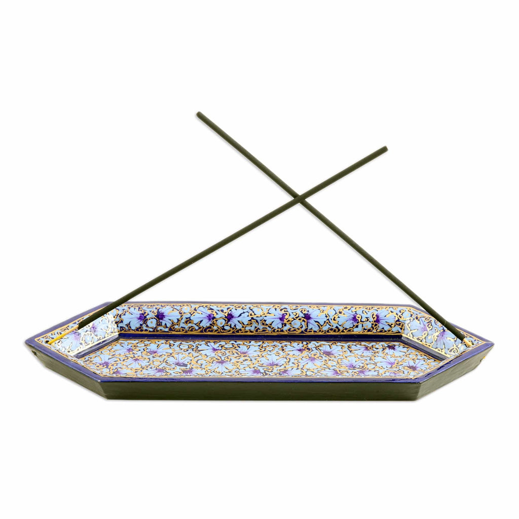 Handcrafted Geometric Wood Incense Holder in Cool Hues - Palace Scents
