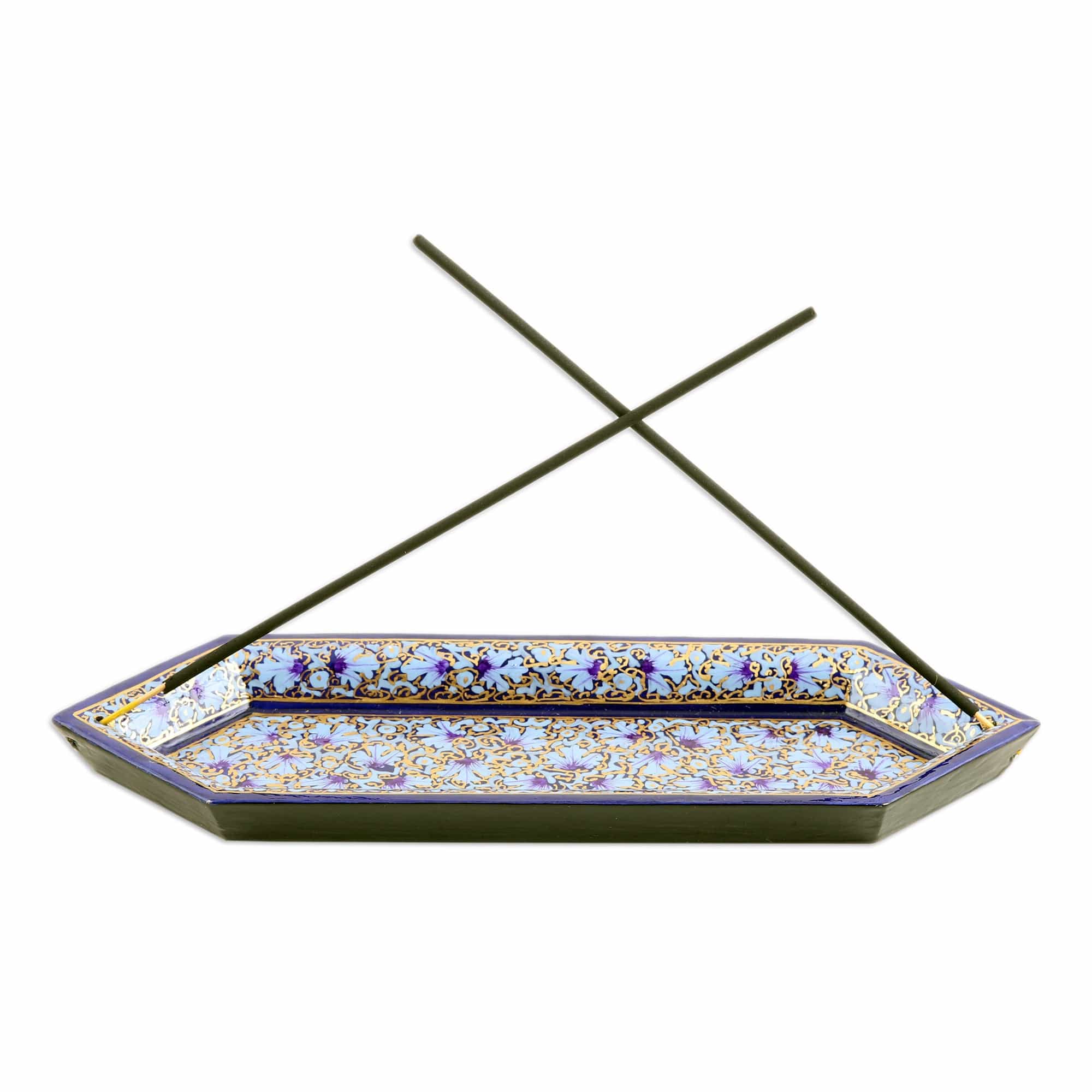 Handcrafted Geometric Wood Incense Holder in Cool Hues - Palace Scents
