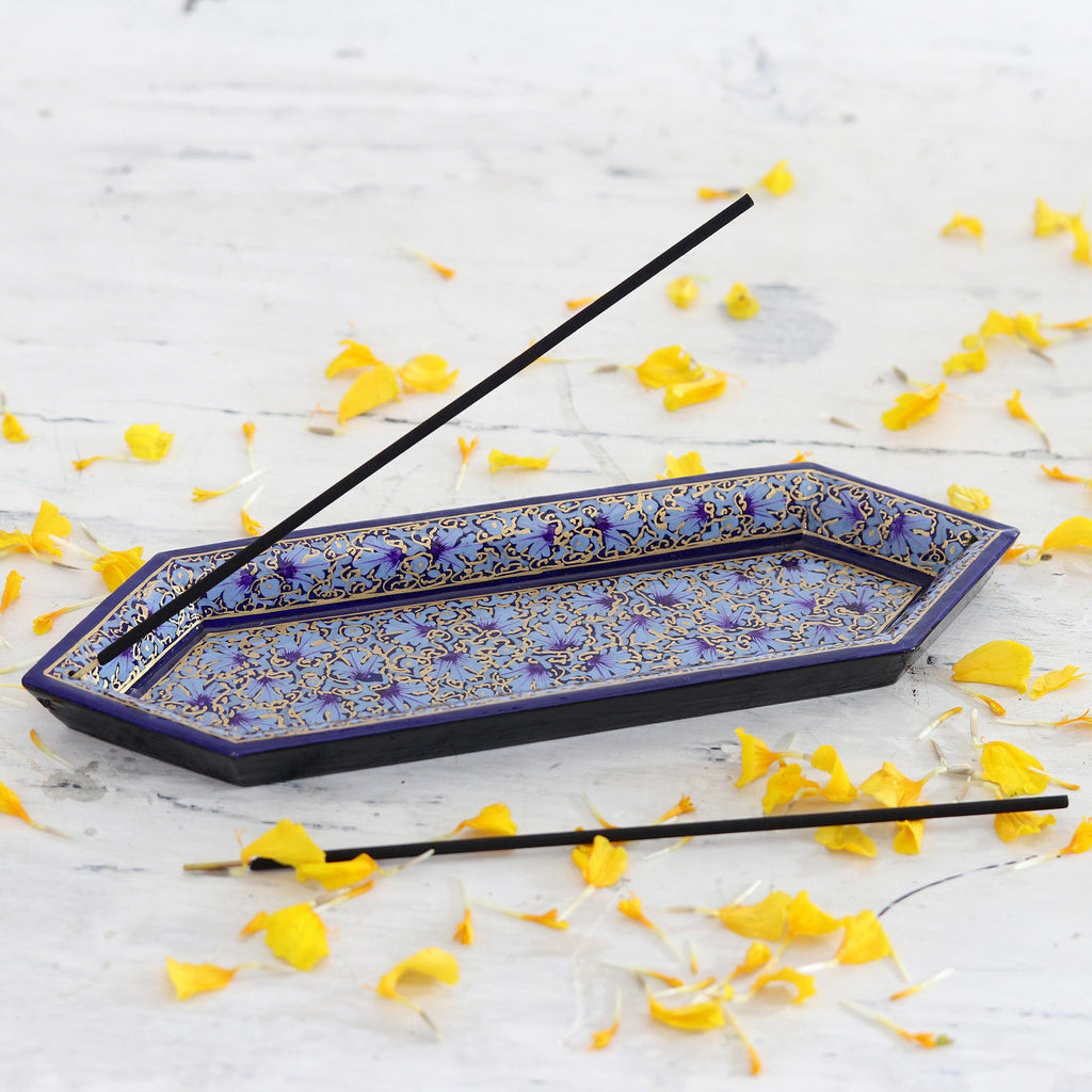 Handcrafted Geometric Wood Incense Holder in Cool Hues - Palace Scents