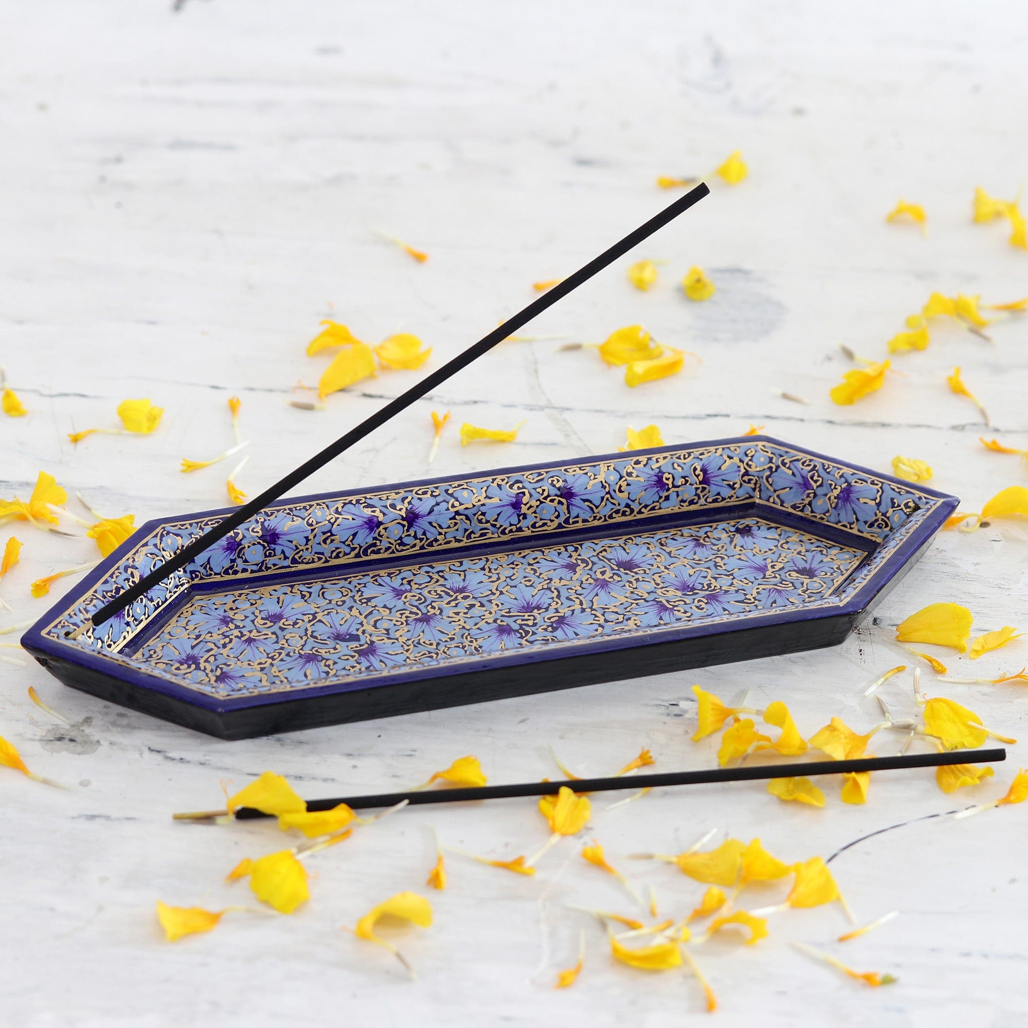 Handcrafted Geometric Wood Incense Holder in Cool Hues - Palace Scents