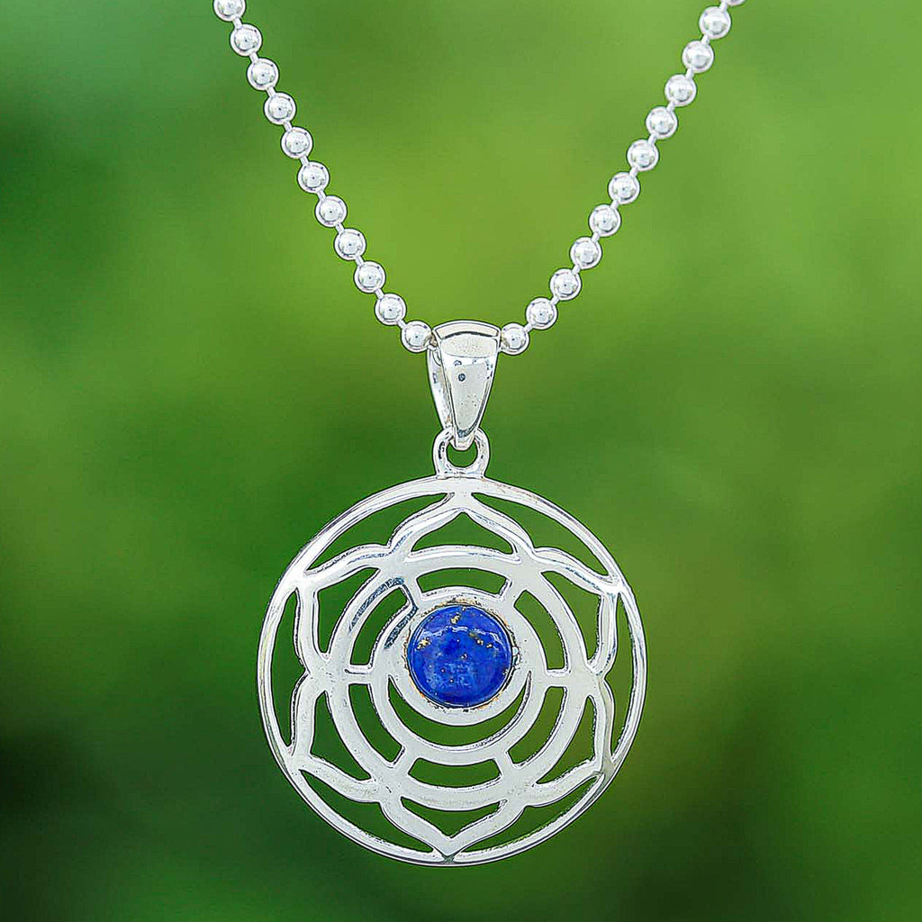 Rose-Themed Lapis Lazuli Pendant Necklace from Thailand - Regal Rose