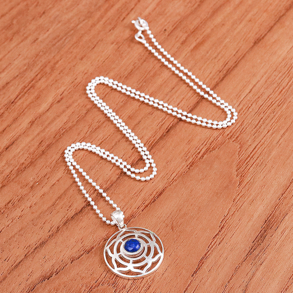 Rose-Themed Lapis Lazuli Pendant Necklace from Thailand - Regal Rose