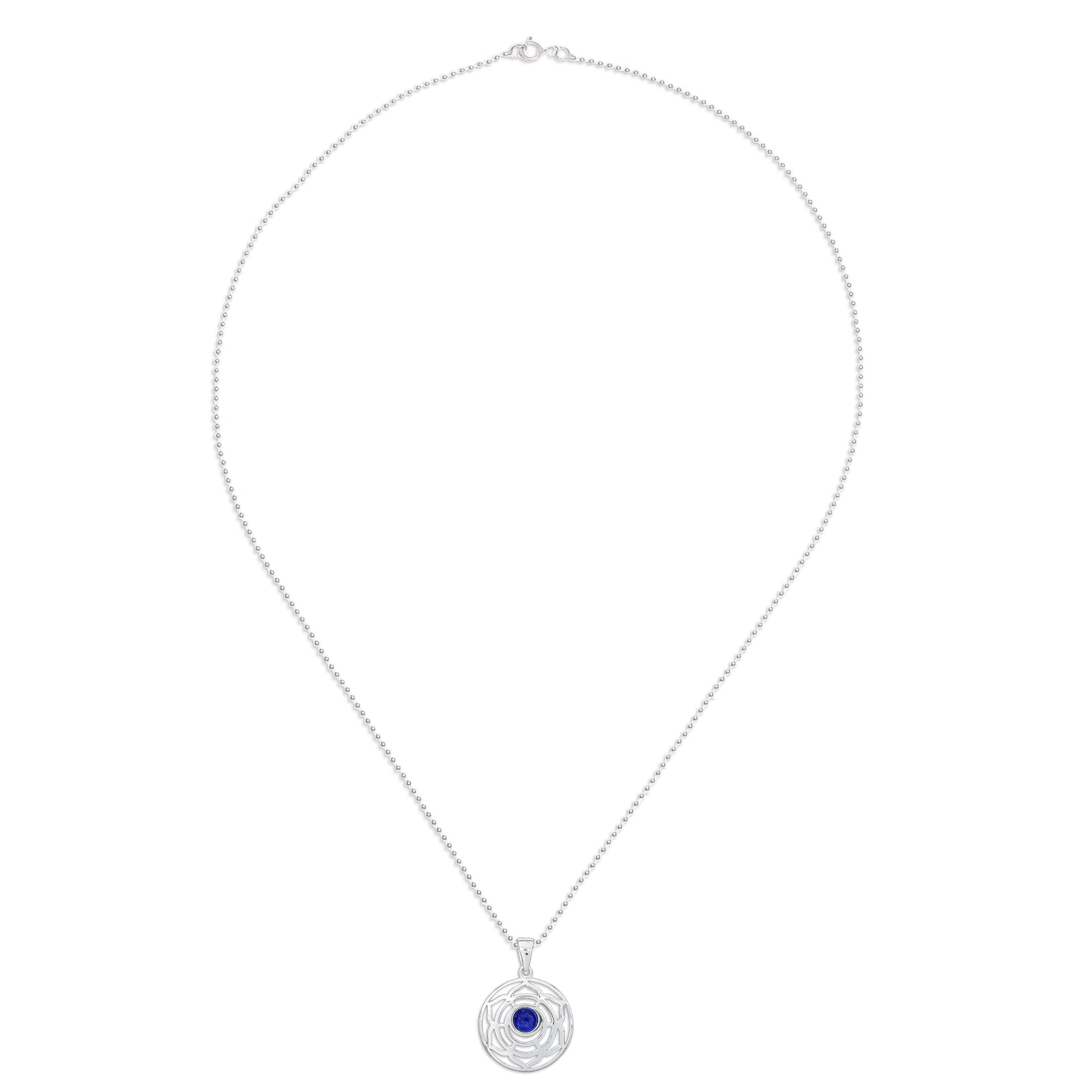 Rose-Themed Lapis Lazuli Pendant Necklace from Thailand - Regal Rose