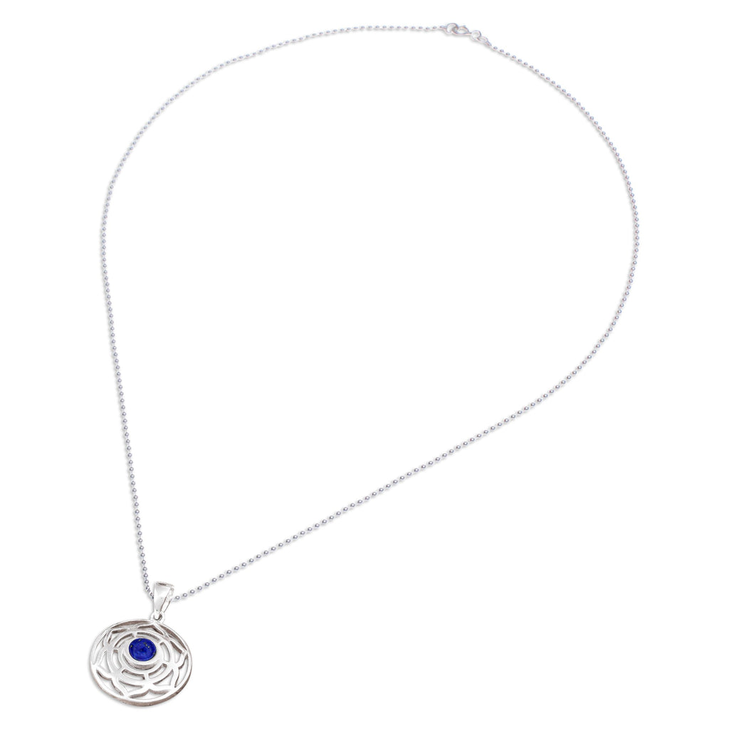Rose-Themed Lapis Lazuli Pendant Necklace from Thailand - Regal Rose