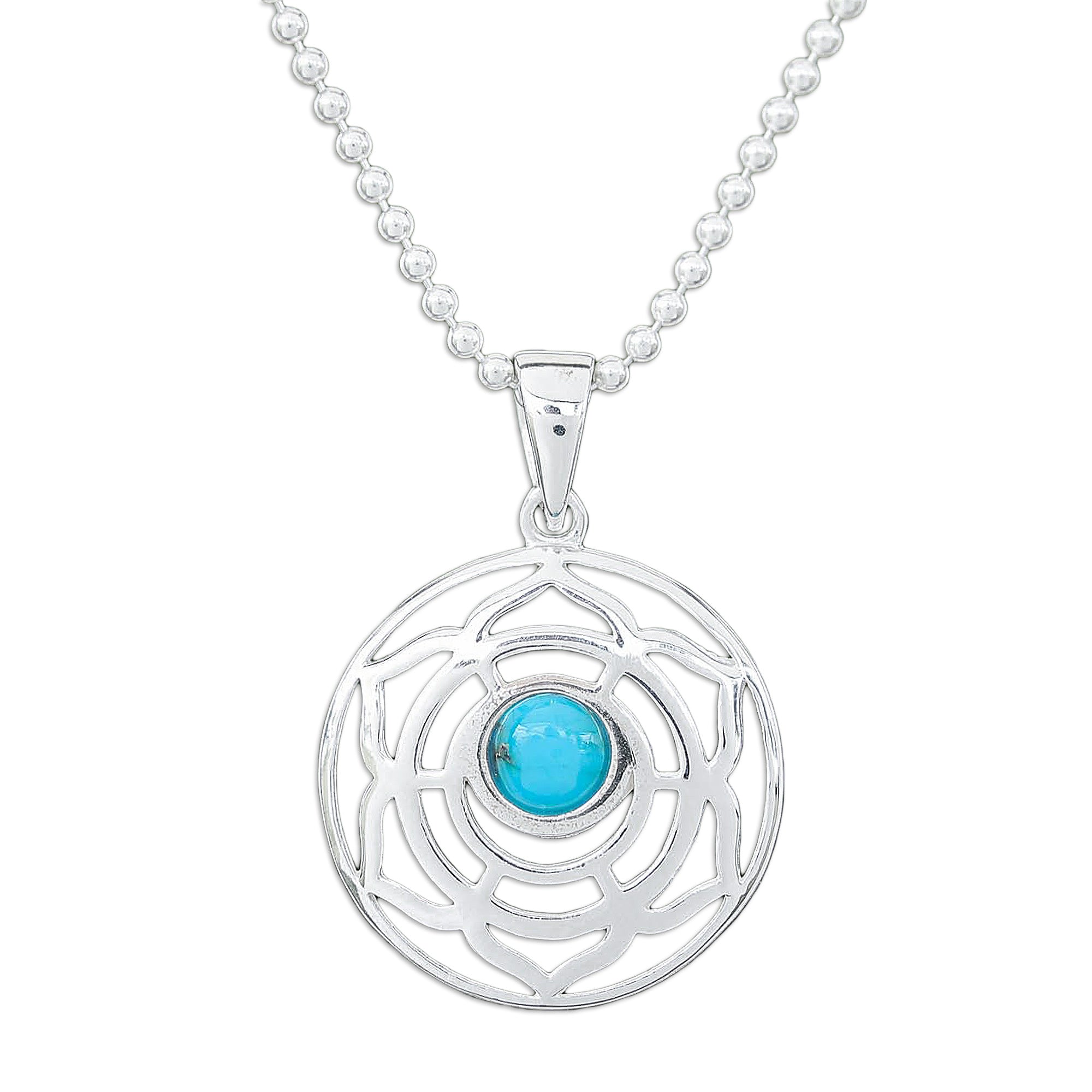 Rose-Themed Recon Turquoise Pendant Necklace from Thailand - Peaceful Rose