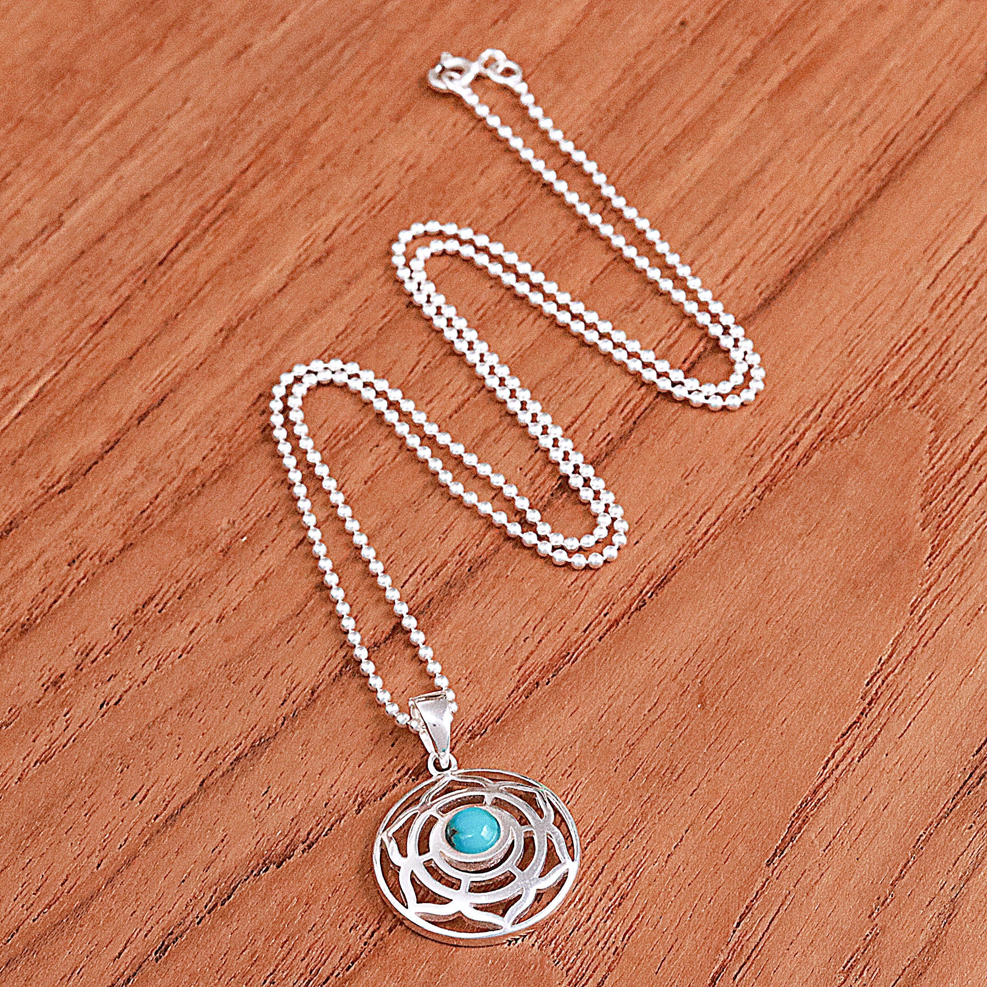 Rose-Themed Recon Turquoise Pendant Necklace from Thailand - Peaceful Rose
