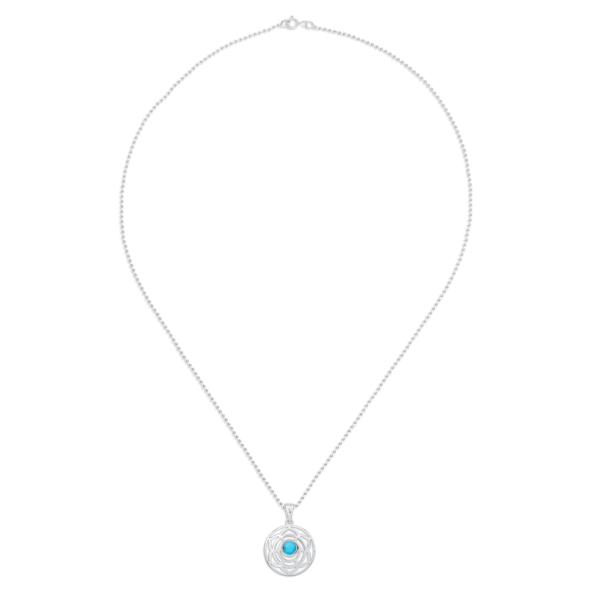 Rose-Themed Recon Turquoise Pendant Necklace from Thailand - Peaceful Rose