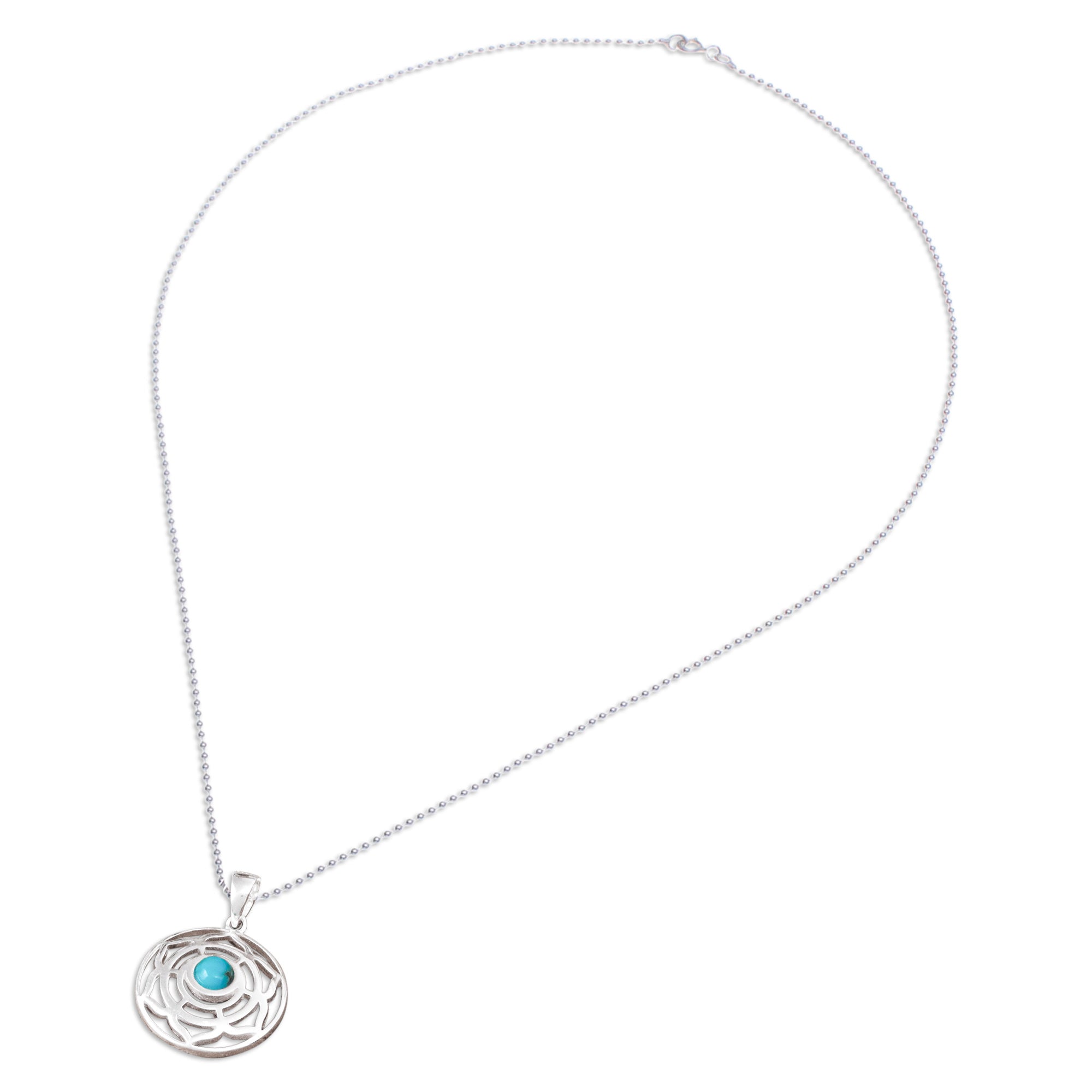 Rose-Themed Recon Turquoise Pendant Necklace from Thailand - Peaceful Rose