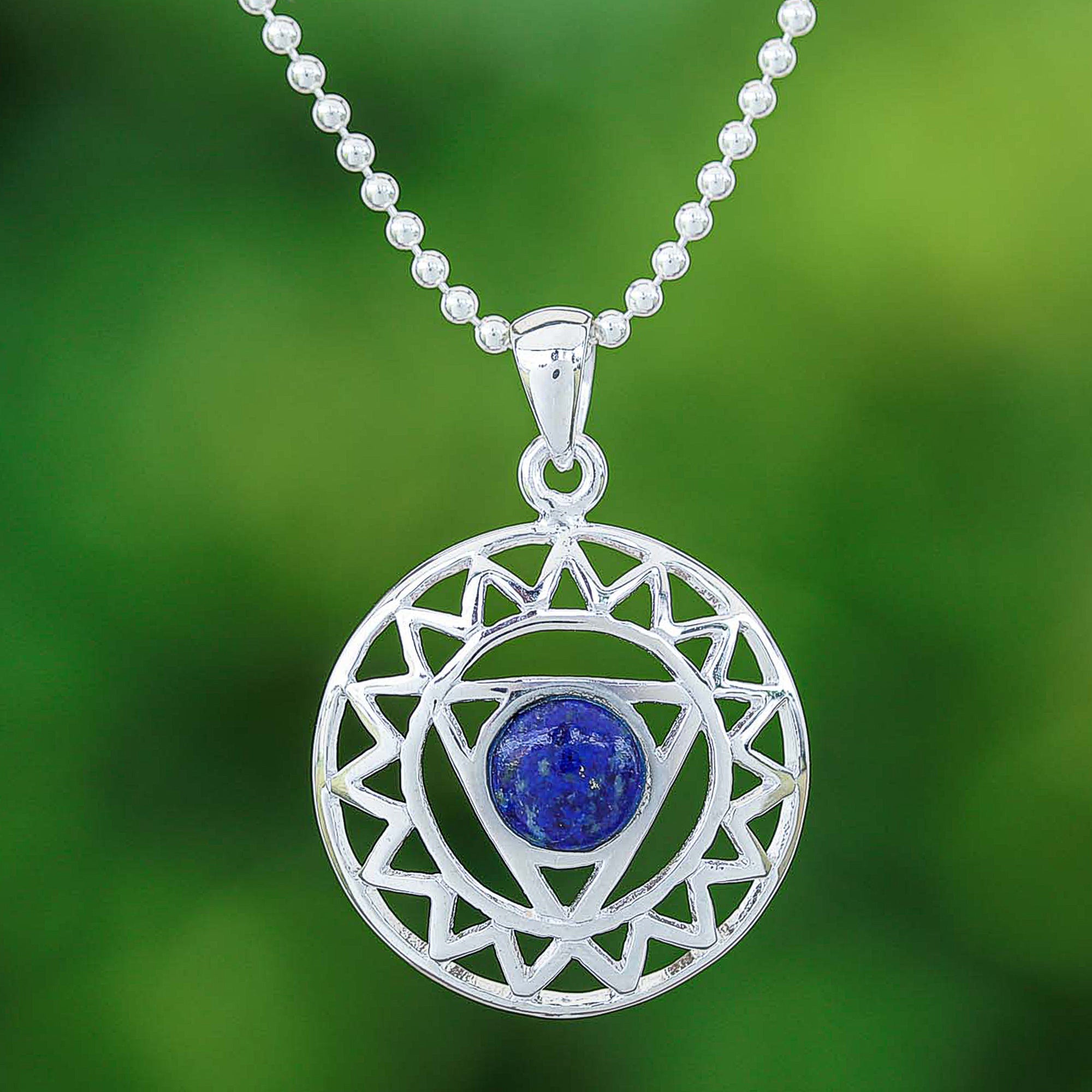 Star and Geometric-Themed Lapis Lazuli Pendant Necklace - Triangle of Intellect