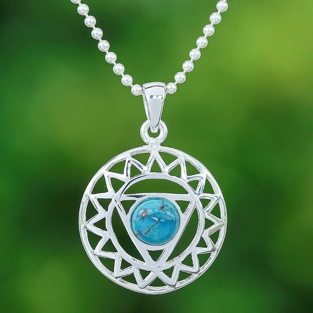 Star and Geometric-Themed Recon Turquoise Pendant Necklace - Triangle of Peace