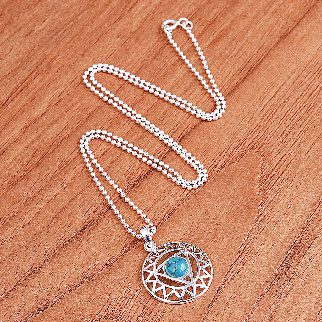 Star and Geometric-Themed Recon Turquoise Pendant Necklace - Triangle of Peace