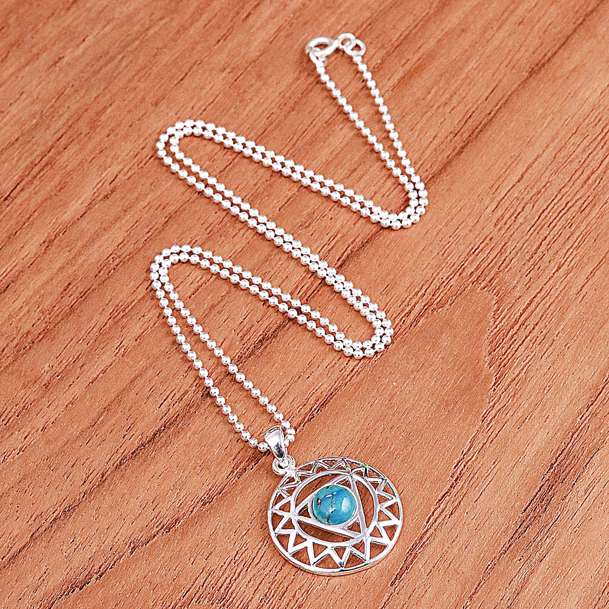 Star and Geometric-Themed Recon Turquoise Pendant Necklace - Triangle of Peace