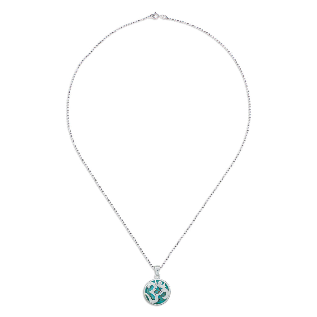 White Topaz and Reconstituted Turquoise Om Pendant Necklace - The Spirit of Purity