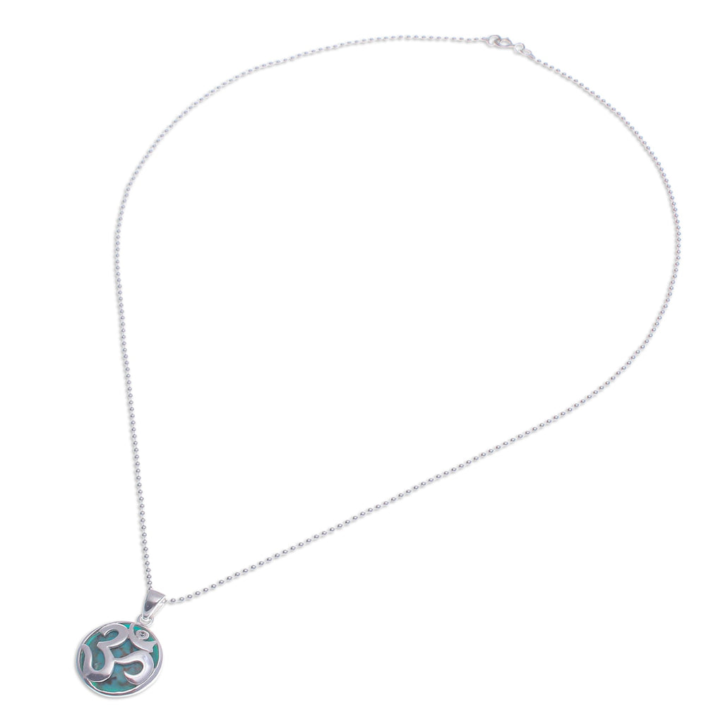 White Topaz and Reconstituted Turquoise Om Pendant Necklace - The Spirit of Purity