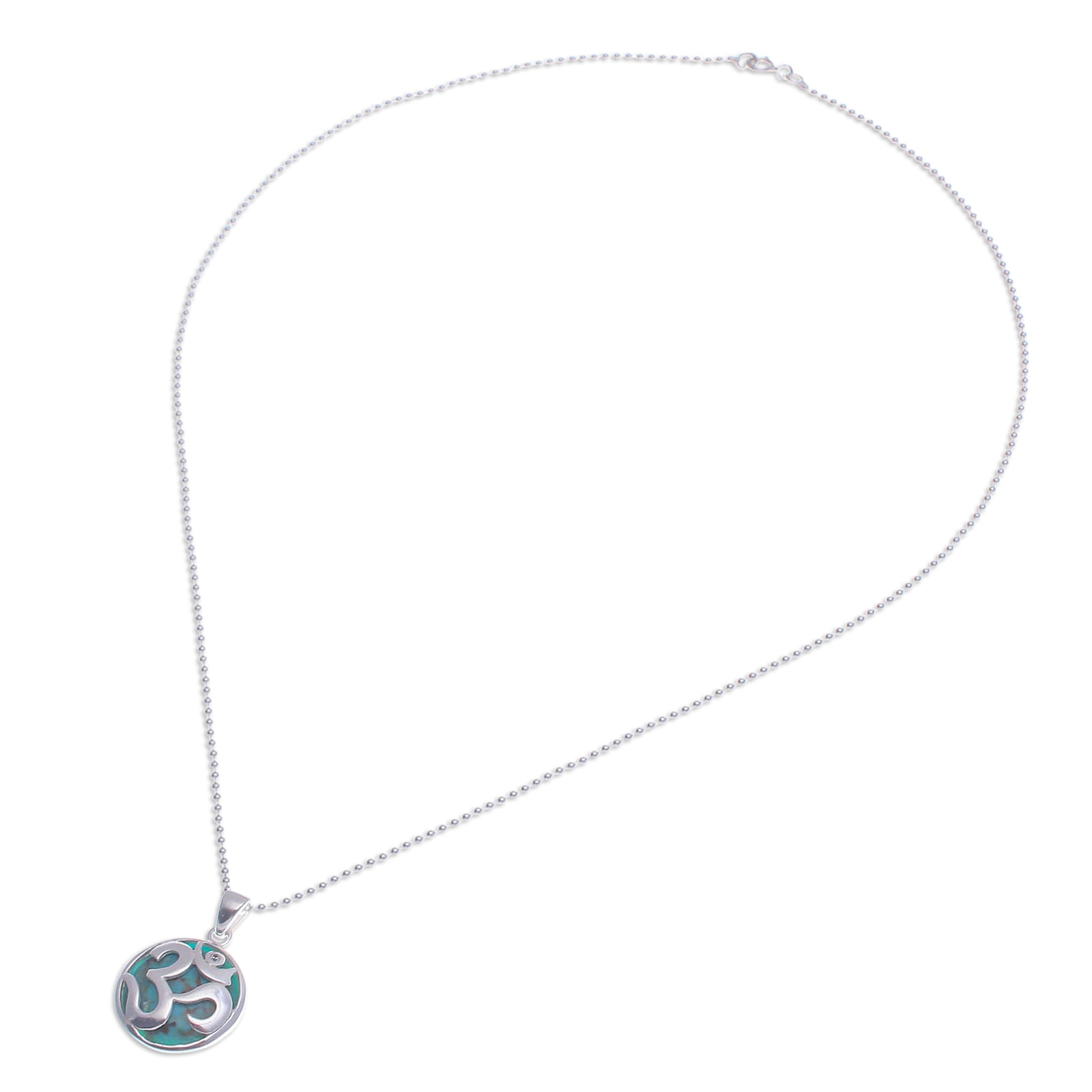 White Topaz and Reconstituted Turquoise Om Pendant Necklace - The Spirit of Purity