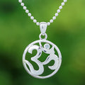 Polished Blue Topaz Round Om Pendant Necklace from Thailand - Om of Loyalty