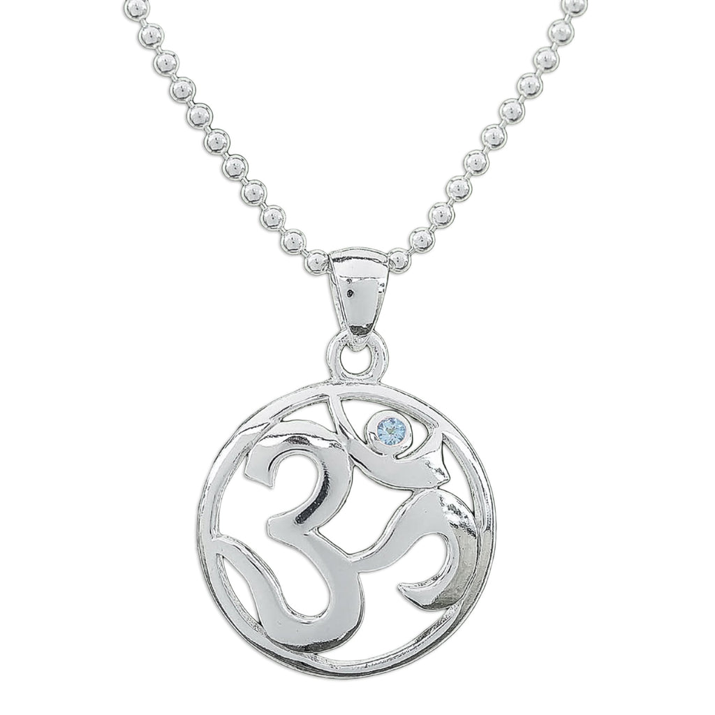 Polished Blue Topaz Round Om Pendant Necklace from Thailand - Om of Loyalty