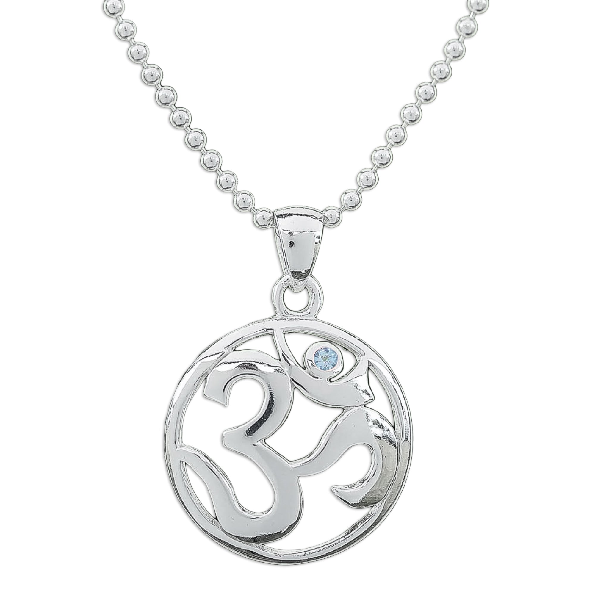 Polished Blue Topaz Round Om Pendant Necklace from Thailand - Om of Loyalty