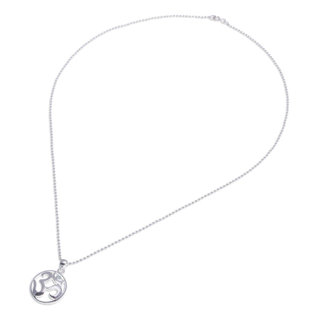 Polished Blue Topaz Round Om Pendant Necklace from Thailand - Om of Loyalty